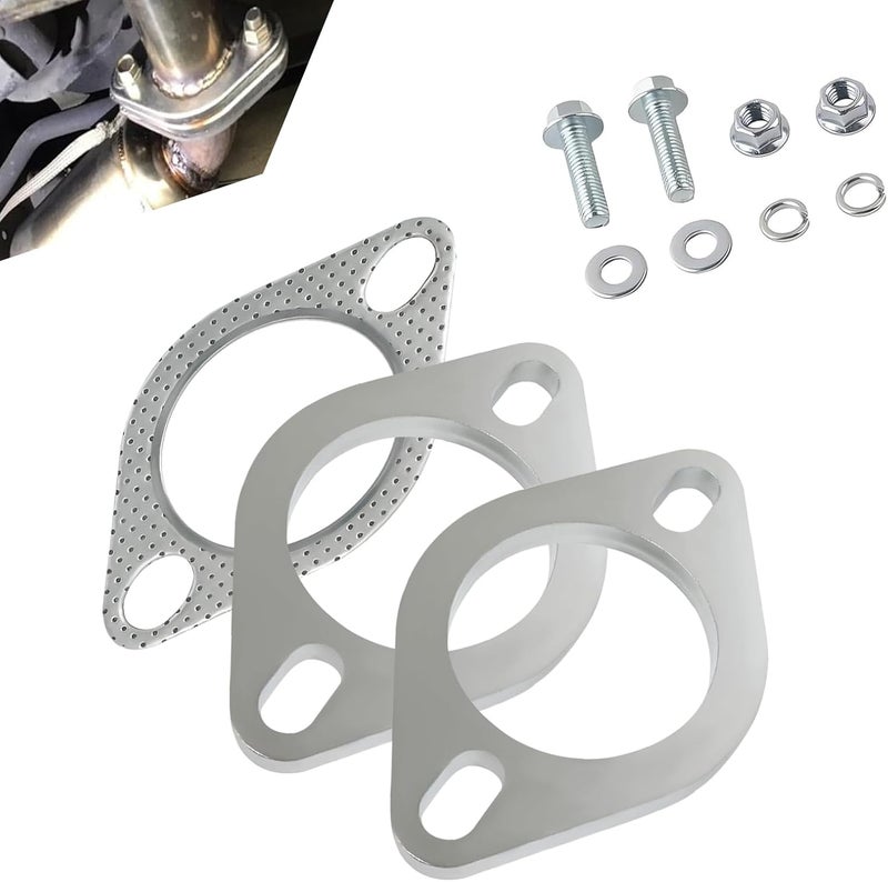 Bawkars 2 PCS Car Exhaust Flange Gasket, Stainless Steel 2 Exhaust Bolts and Nuts Kit, 2.5" High Temperature Catalytic Converter Gasket, Exhaust Flange Repair Kit Universal for Most Car (Silver) - Image 1